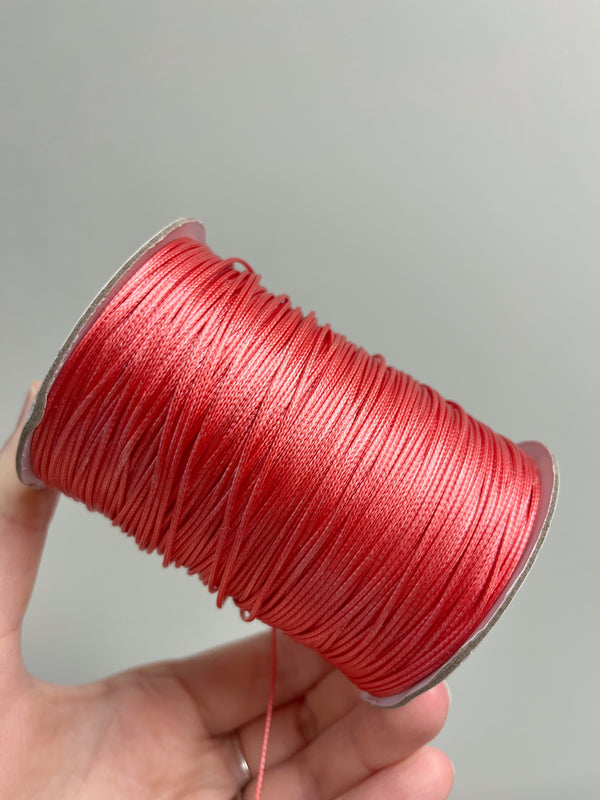 Coral Red Waxed Polyester Cord, 1mm Silk Cord (R3)