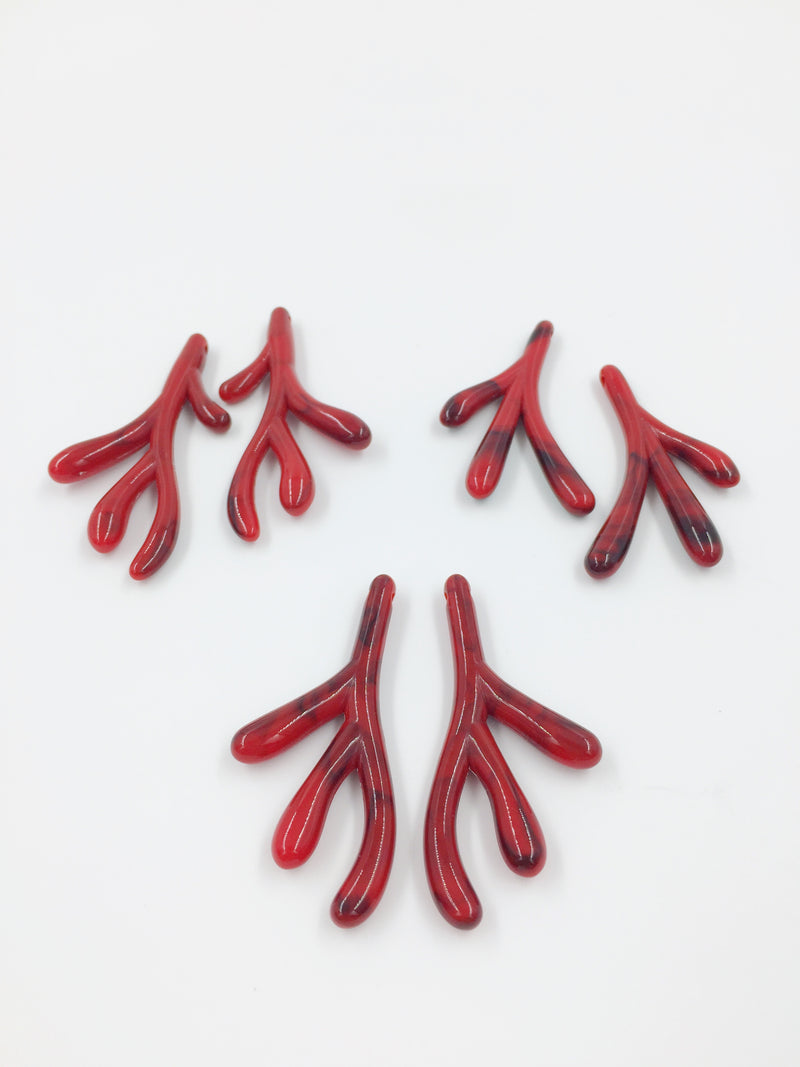 3 pairs x Red Acrylic Coral Branches (H1A)