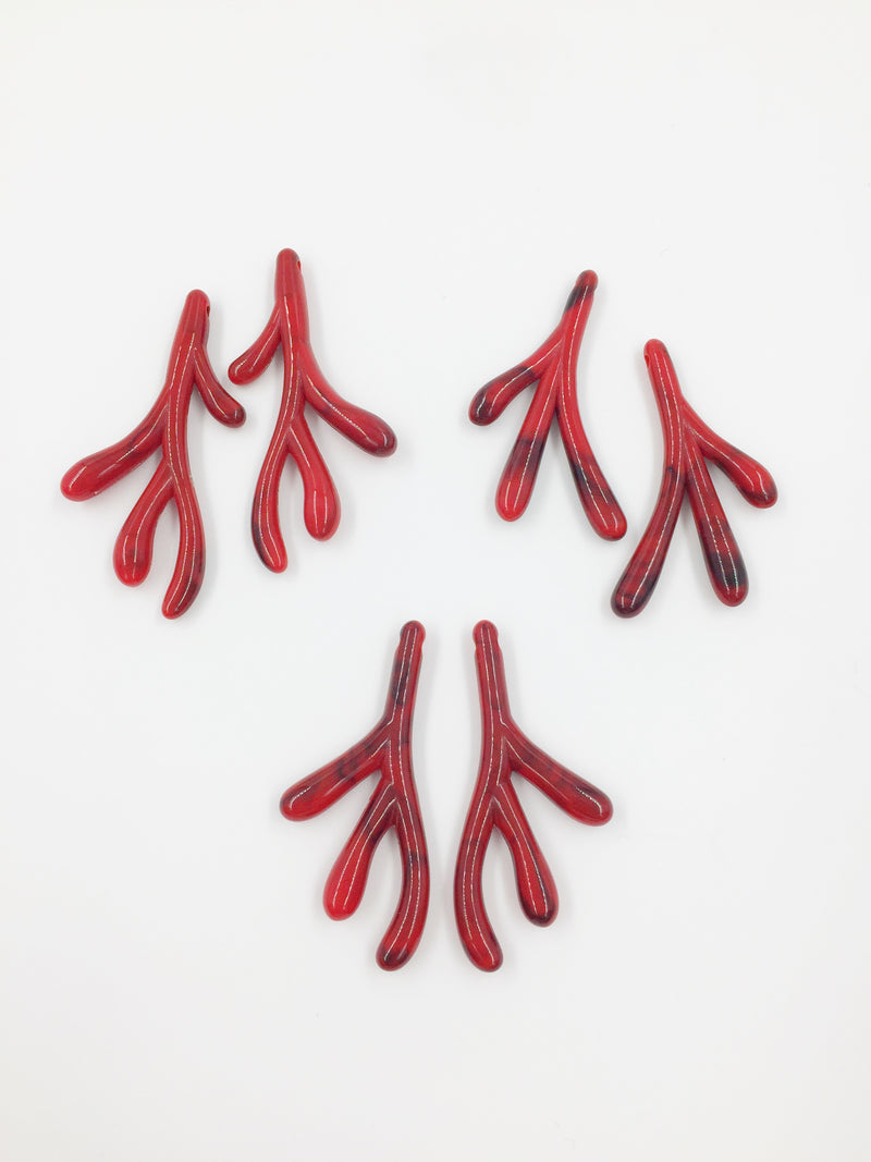 3 pairs x Red Acrylic Coral Branches (H1A)