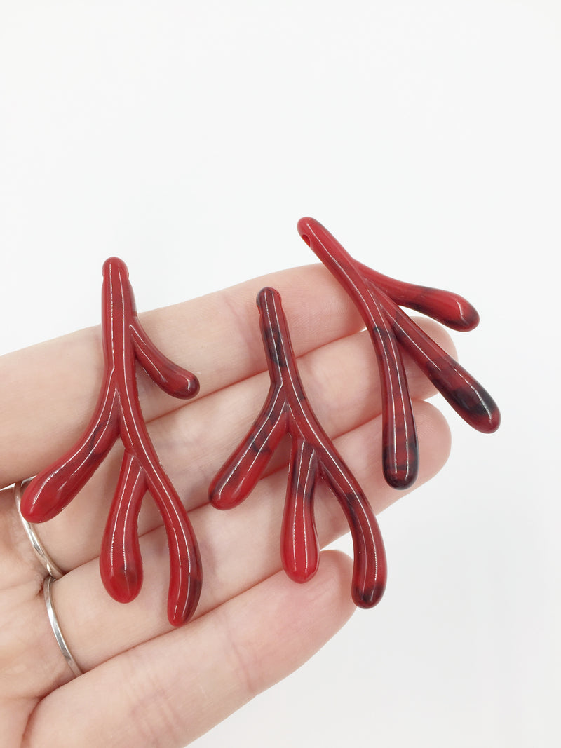 3 pairs x Red Acrylic Coral Branches (H1A)