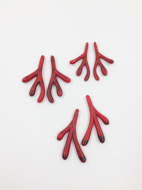 3 pairs x Red Acrylic Coral Branches (H1B)