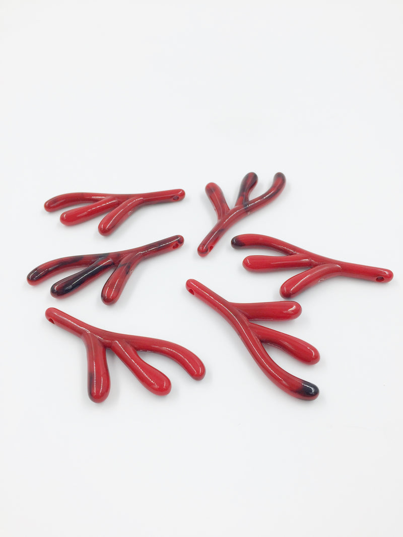 6 x Red Acrylic Coral Branches (H1C)