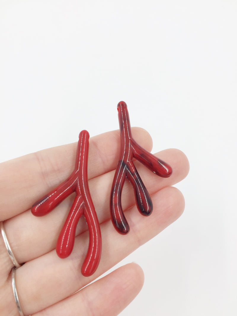 6 x Red Acrylic Coral Branches (H1C)