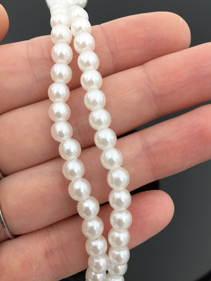 1 strand x White Round Acrylic Pearl Beads, 6mm