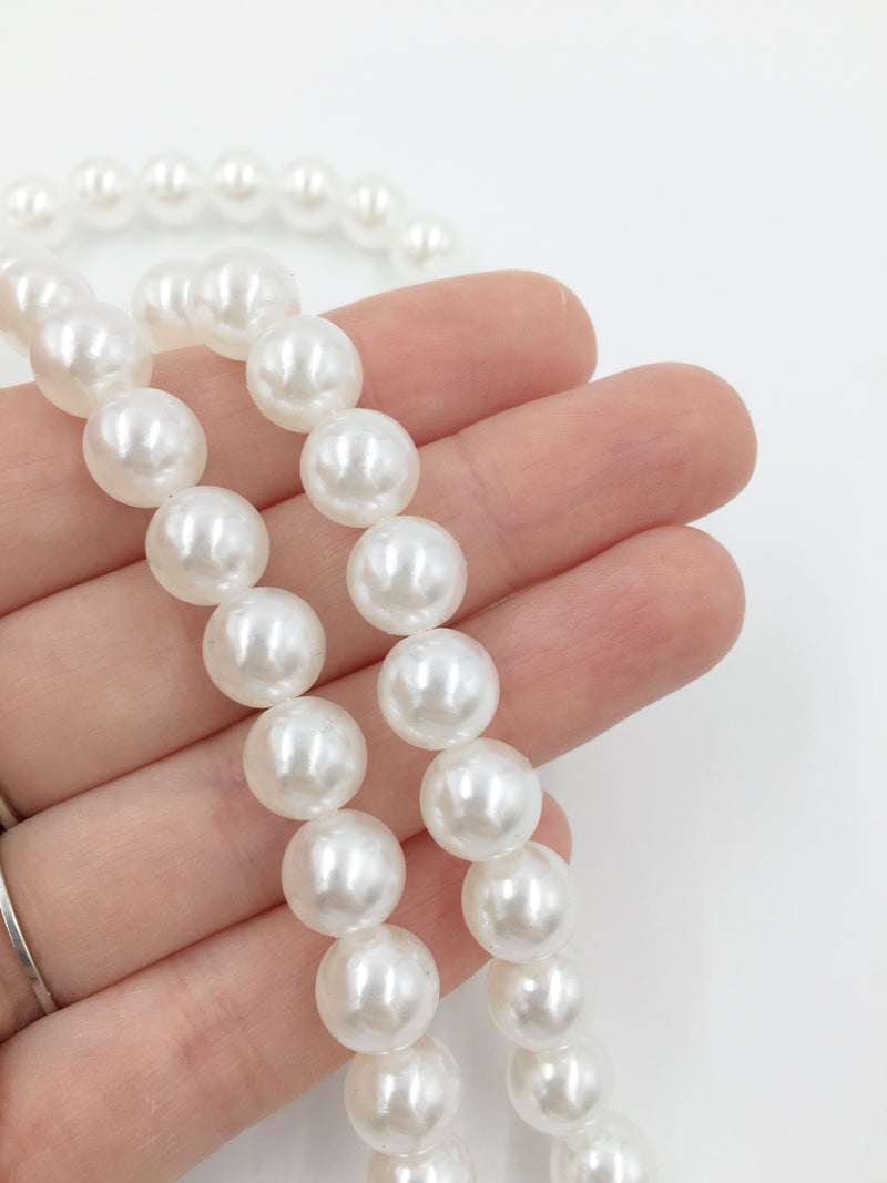 1 strand x White Round Acrylic Pearl Beads, 10mm