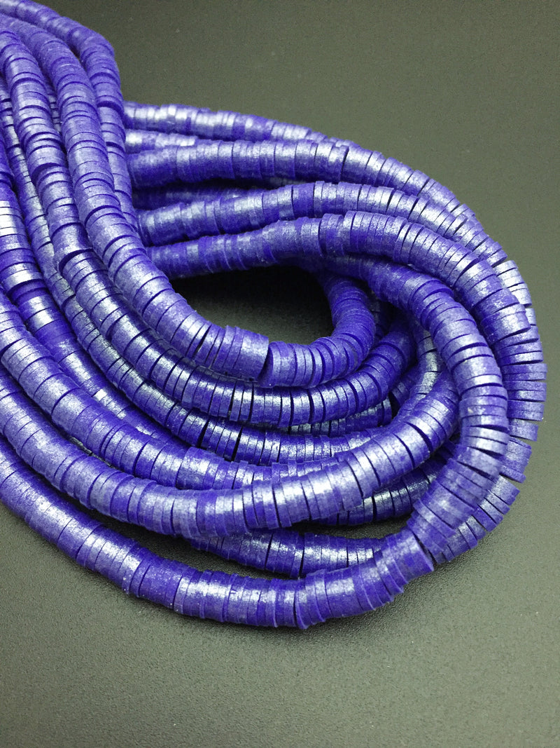 1 strand x 6mm Deep Indigo Polymer Clay Beads with Silver Shimmer