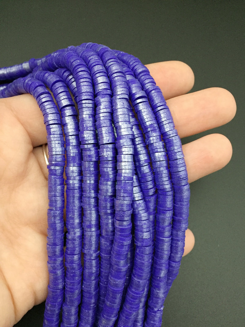 1 strand x 6mm Deep Indigo Polymer Clay Beads with Silver Shimmer