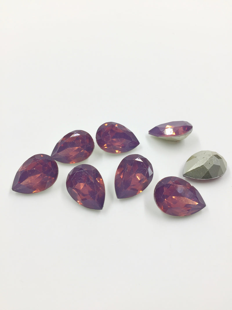 6 x 13x18mm Purple Opal Teardrop Rhinestones, Foiled Back (0994)