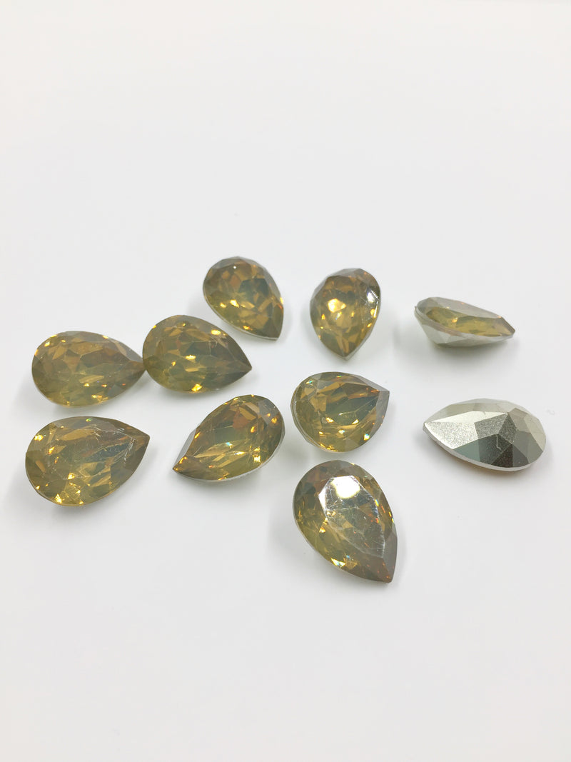 6 x 13x18mm Sand Opal Teardrop Rhinestones, Foiled Back (0994)