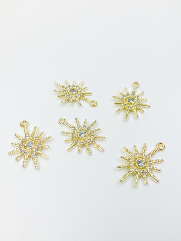 2 x Gold Tone Crystal Star Charms, 29x21mm (1750G)