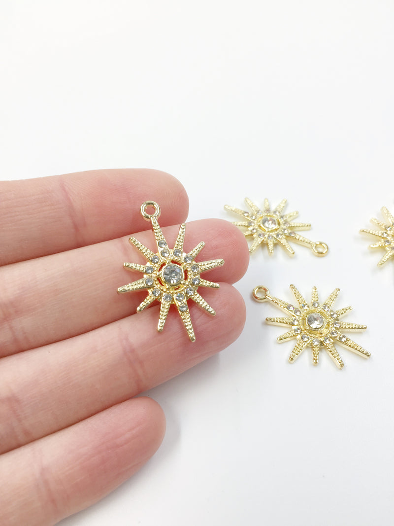 2 x Gold Tone Crystal Star Charms, 29x21mm (1750G)