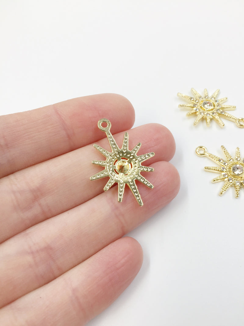 2 x Gold Tone Crystal Star Charms, 29x21mm (1750G)