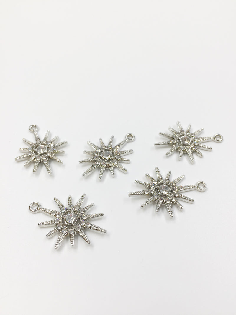 2 x Silver Tone Crystal Star Charms, 29x21mm (1750S)