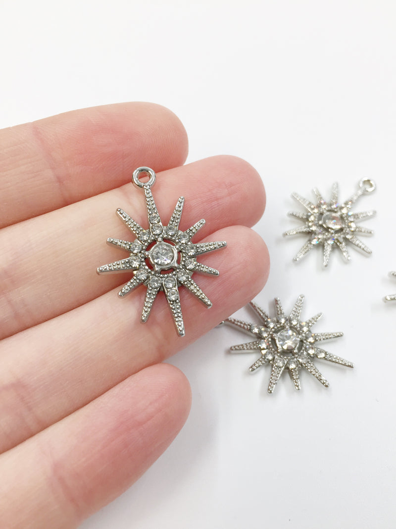 2 x Silver Tone Crystal Star Charms, 29x21mm (1750S)