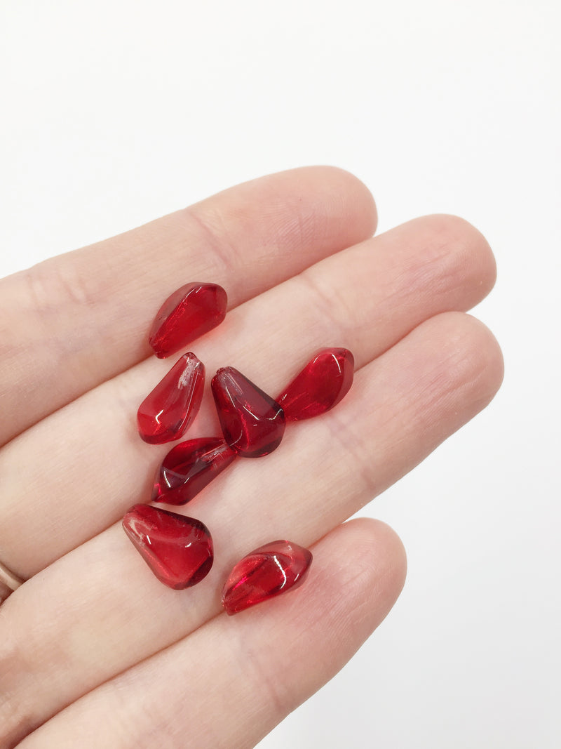 10 x Half-drilled Red Glass Pomegranate Seed Beads, 12x7mm (2385)