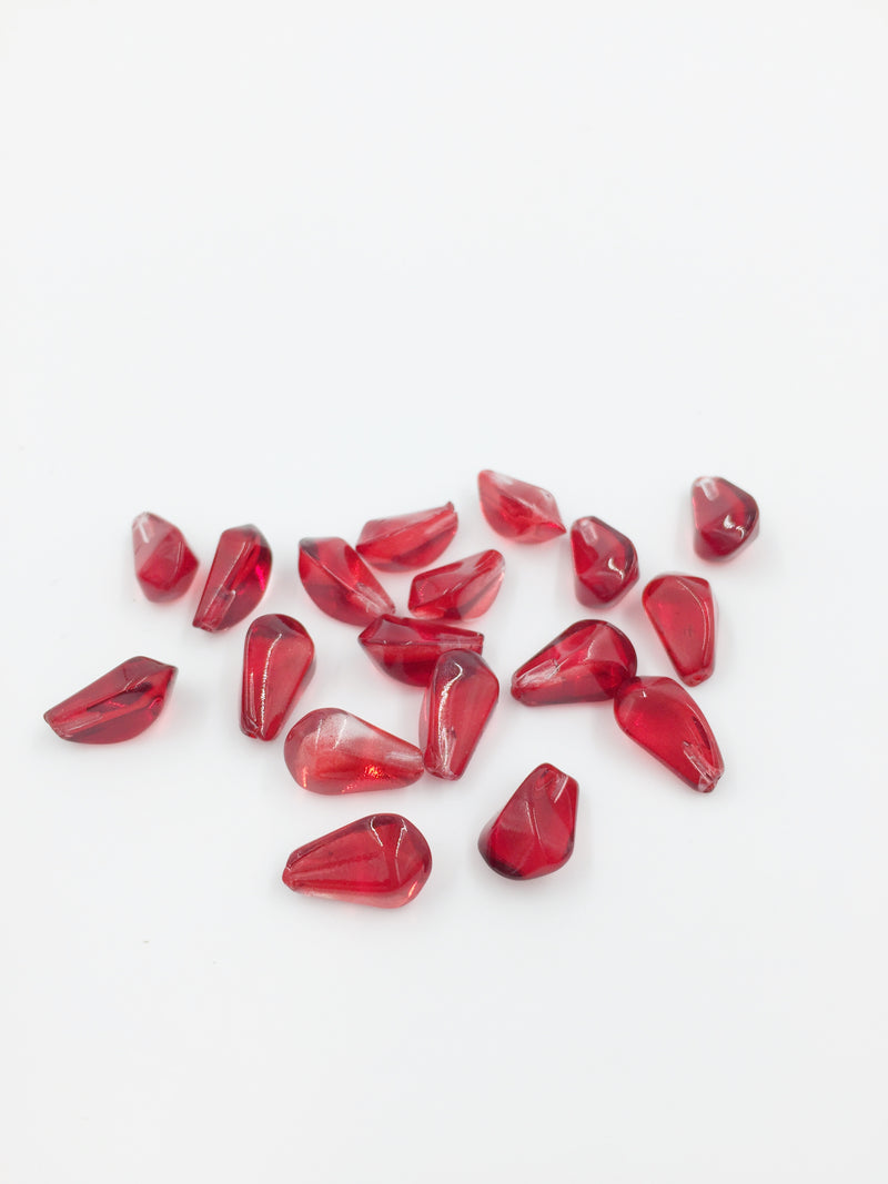 10 x Half-drilled Red Glass Pomegranate Seed Beads, 12x7mm (2385)