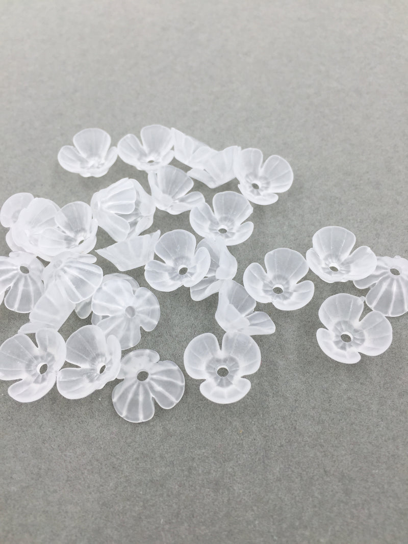 40 x 3-Petal Frosted Flower Beads, 11mm