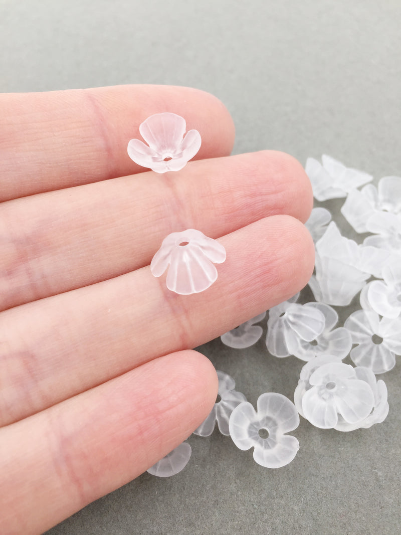 40 x 3-Petal Frosted Flower Beads, 11mm