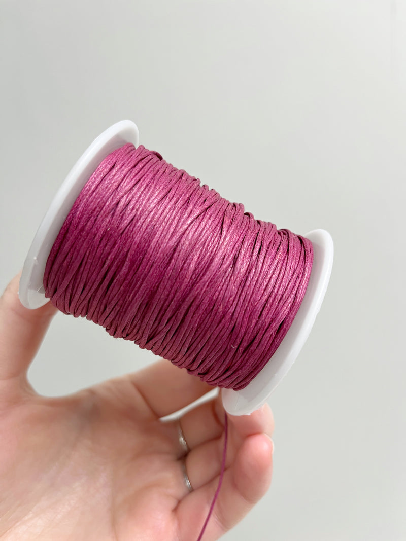 Cerise Waxed Cotton Cord, 1mm Cotton Cord (R6)