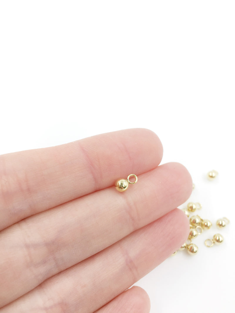 10 x Tiny 18K Gold Plated Stainless Steel Ball Charms, 4x7mm (1425)