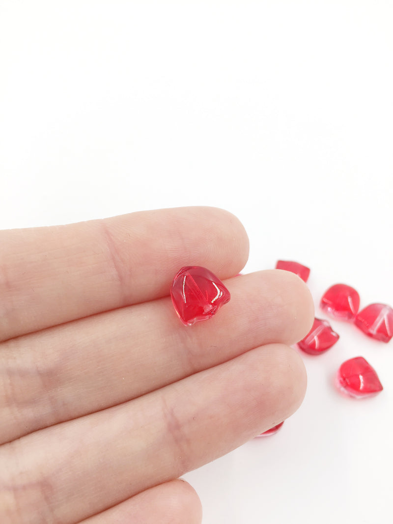 10 x Tulip Shaped Red Glass Beads, 9x9mm