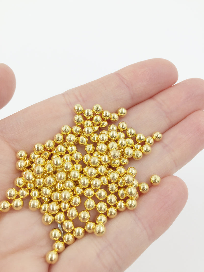 300 x Gold Acrylic Round Pearl Beads No Hole, 4mm (1749)