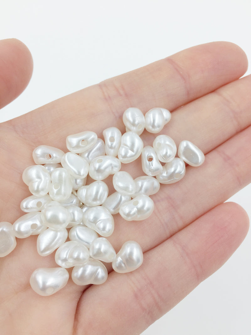 50 x White Irregular Pearl Beads, Mix of 2 Shapes (1758)