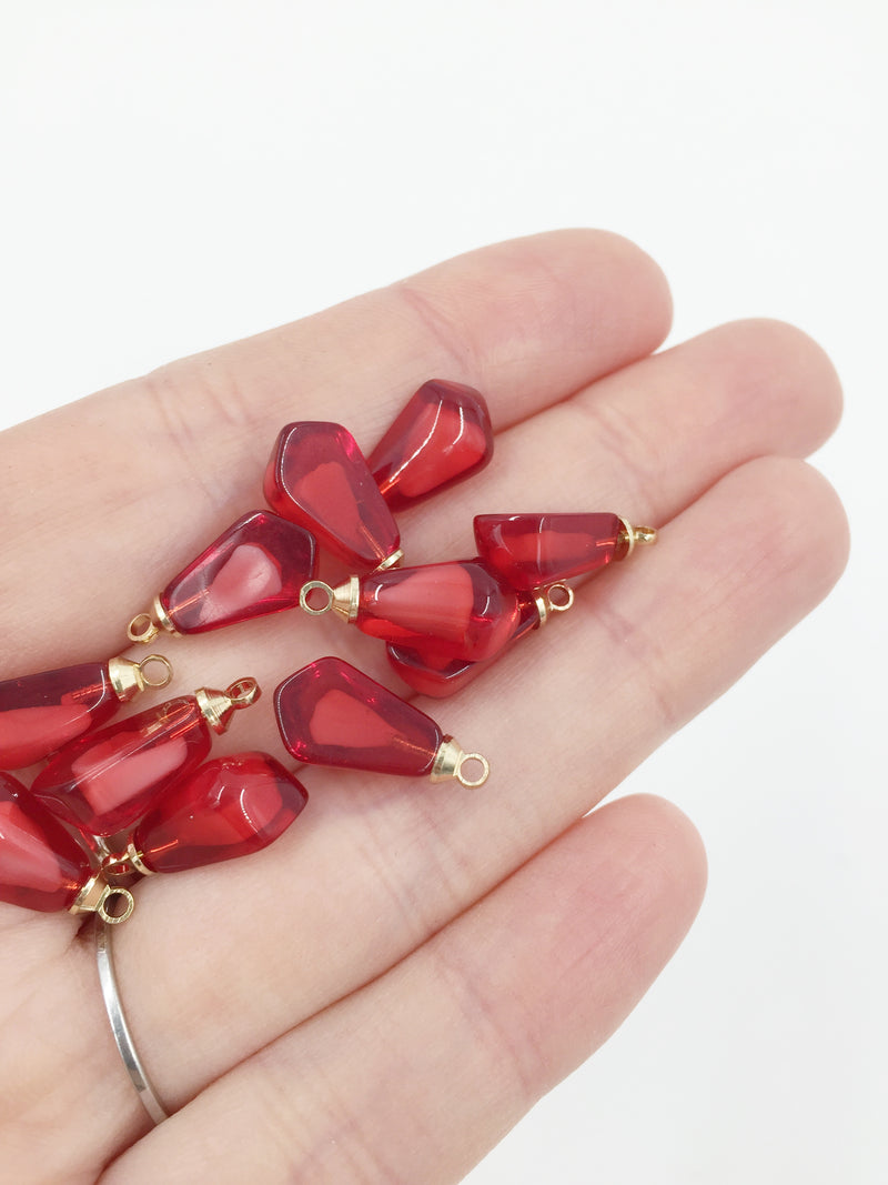 4 x Bright Red Resin Pomegranate Seed Charms, 16x8mm