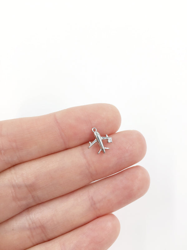 1 x Tiny Platinum Plated 3D Airplane Pendant, 11x10mm (1427S)