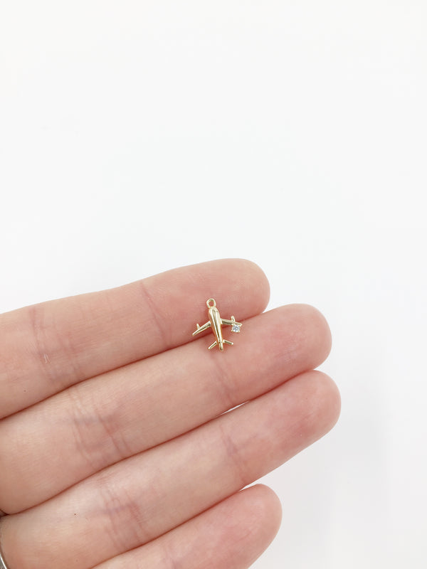 1 x Tiny 18K Gold Plated 3D Airplane Pendant, 11x10mm (1427G)