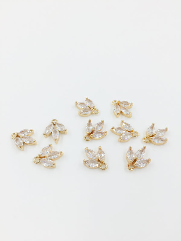 2 x Gold Plated Cubic Zirconia Floral Charms, 10x12mm (1227)