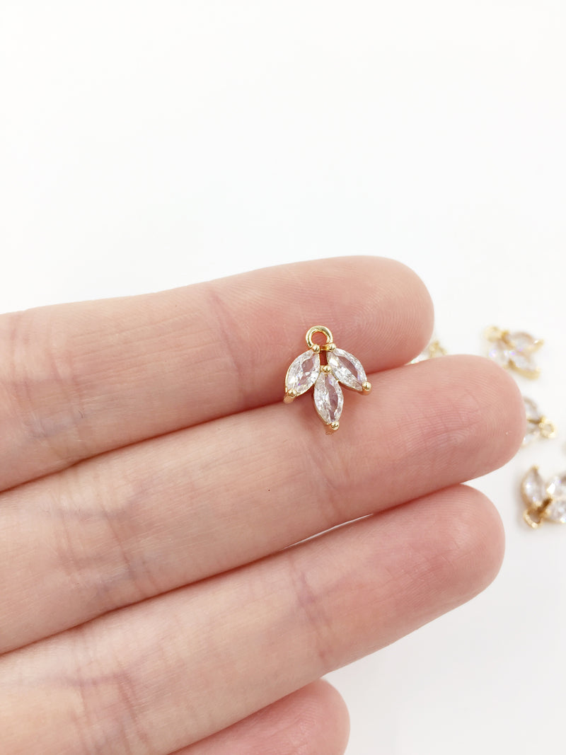 2 x Gold Plated Cubic Zirconia Floral Charms, 10x12mm (1227)