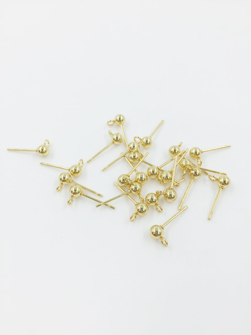 5 pairs x 24K Gold Plated Stainless Steel 4mm Ball Earring Studs (1280)