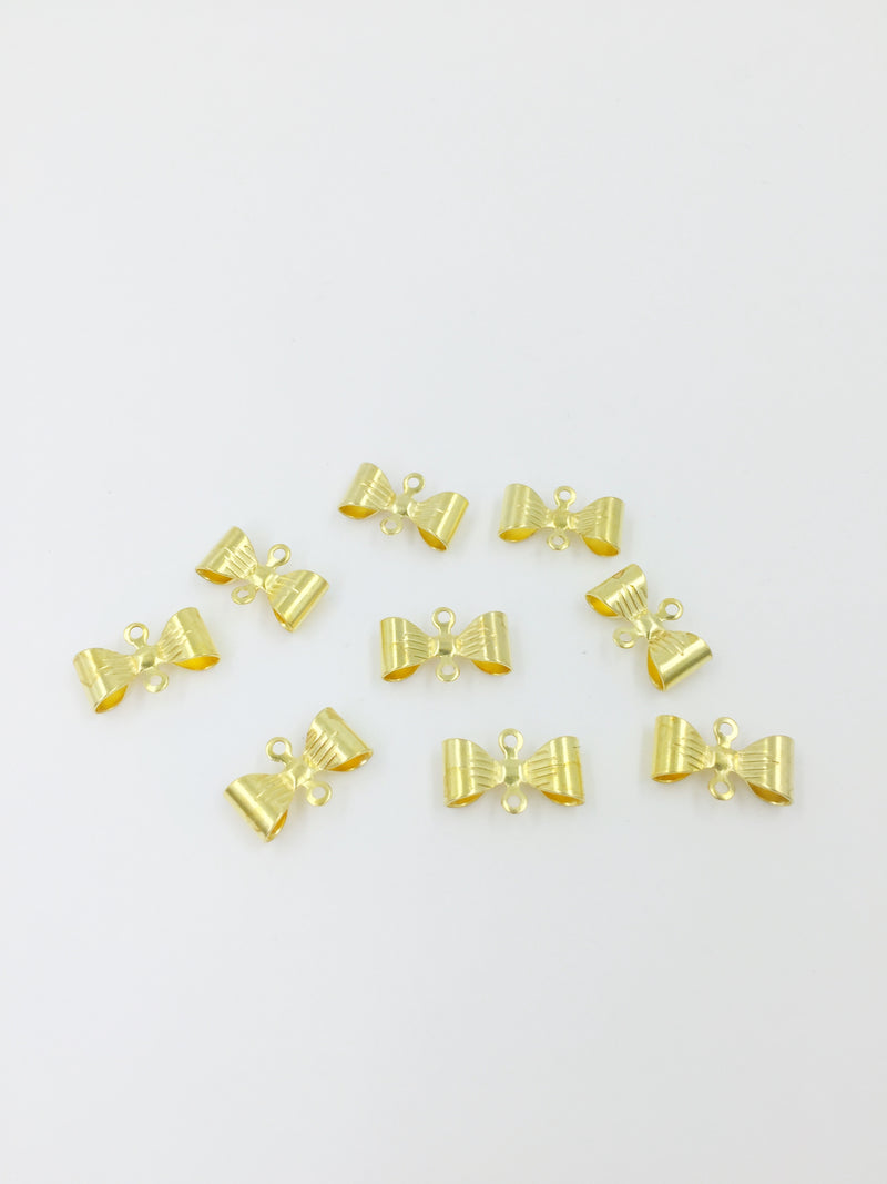 10 x Raw Brass Small Bowknot Jewellery Connectors, 12x8mm