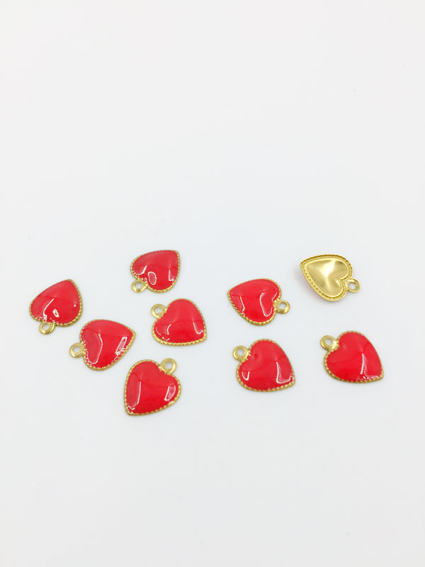 5 x 18K Gold Plated Stainless Steel Red Heart Charms, 10x8.5mm (0501)