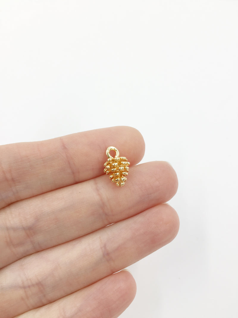 2 x 18K Gold Plated Pine Cone Charms, 12.5x8mm (1354)