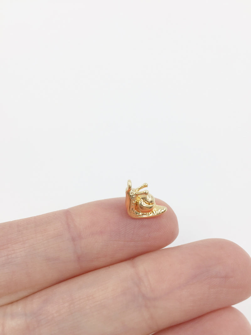 2 x Tiny 18K Gold Plated Snail Charms, 12mm (1209)