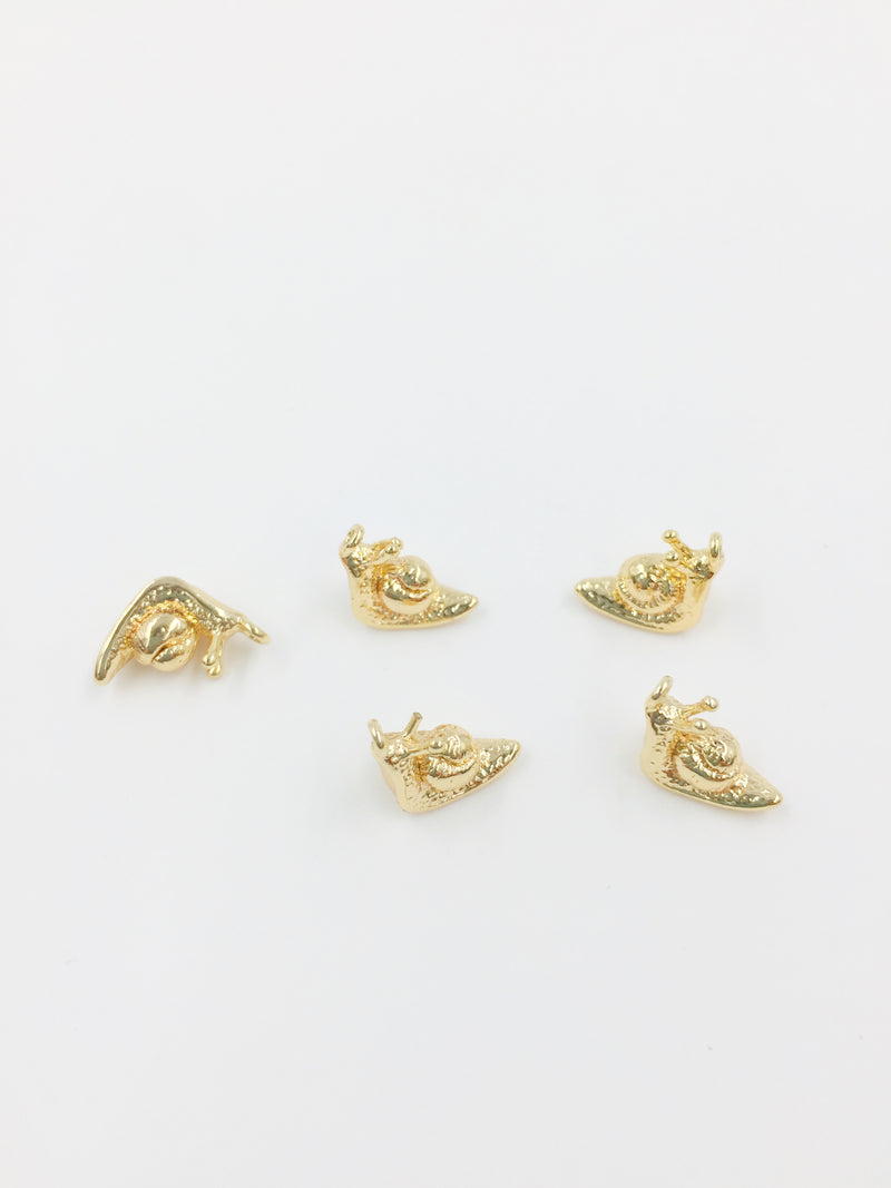 2 x Tiny 18K Gold Plated Snail Charms, 12mm (1209)