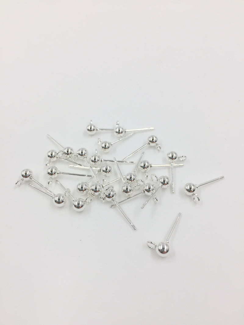 5 pairs x 925 Sterling Silver Plated Stainless Steel 4mm Ball Stud Earring Blanks (0091)