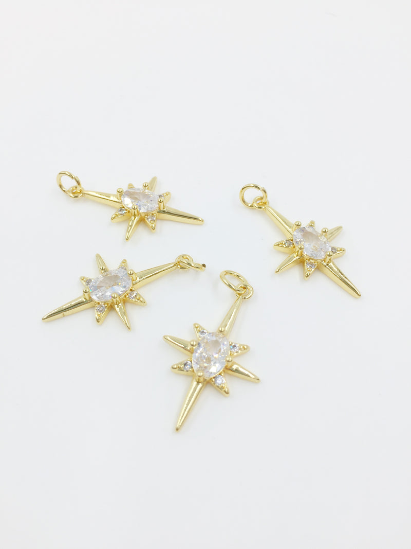 1 x 18K Gold Plated North Star Pendant with Cubic Zirconia, 26x16mm (3733)