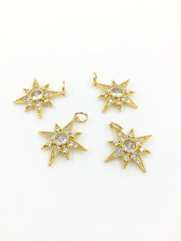 1 x 18K Gold Plated Star Pendant with Cubic Zirconia, 20x18mm (3732)