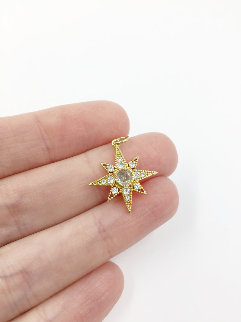 1 x 18K Gold Plated Star Pendant with Cubic Zirconia, 20x18mm (3732)