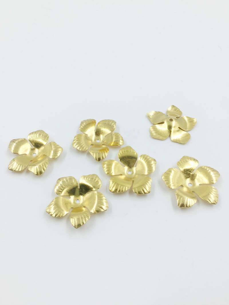 10 x Raw Brass 5 Petal Flower Beads, 26mm (1768)