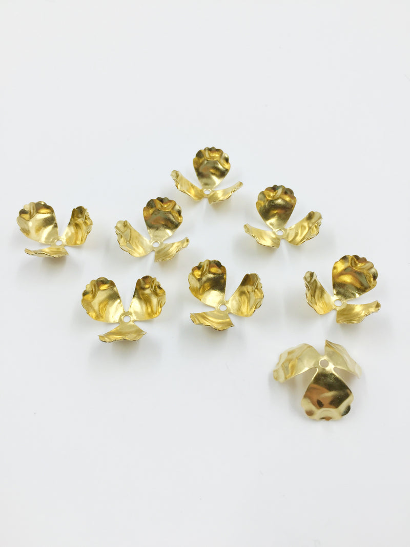 10 x Raw Brass 3 Petal Flower Bead Caps, 17mm (1763)