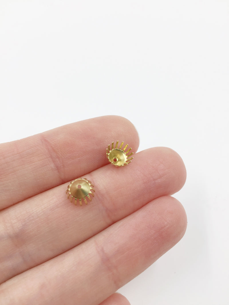 40 x Raw Brass Flower Stamen Bead Caps, 7x4.5mm (1773)