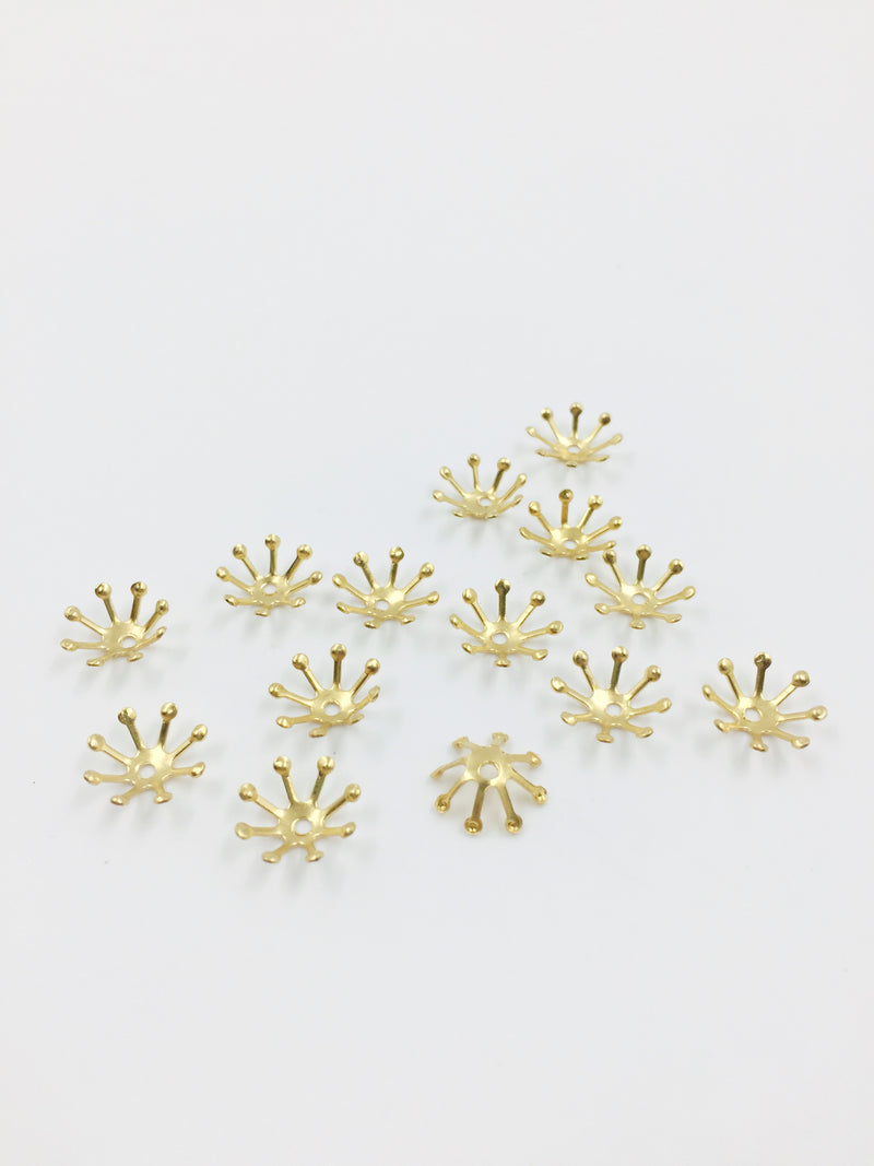 20 x Raw Brass Flower Stamen Bead Caps, 10-11mm (1769)