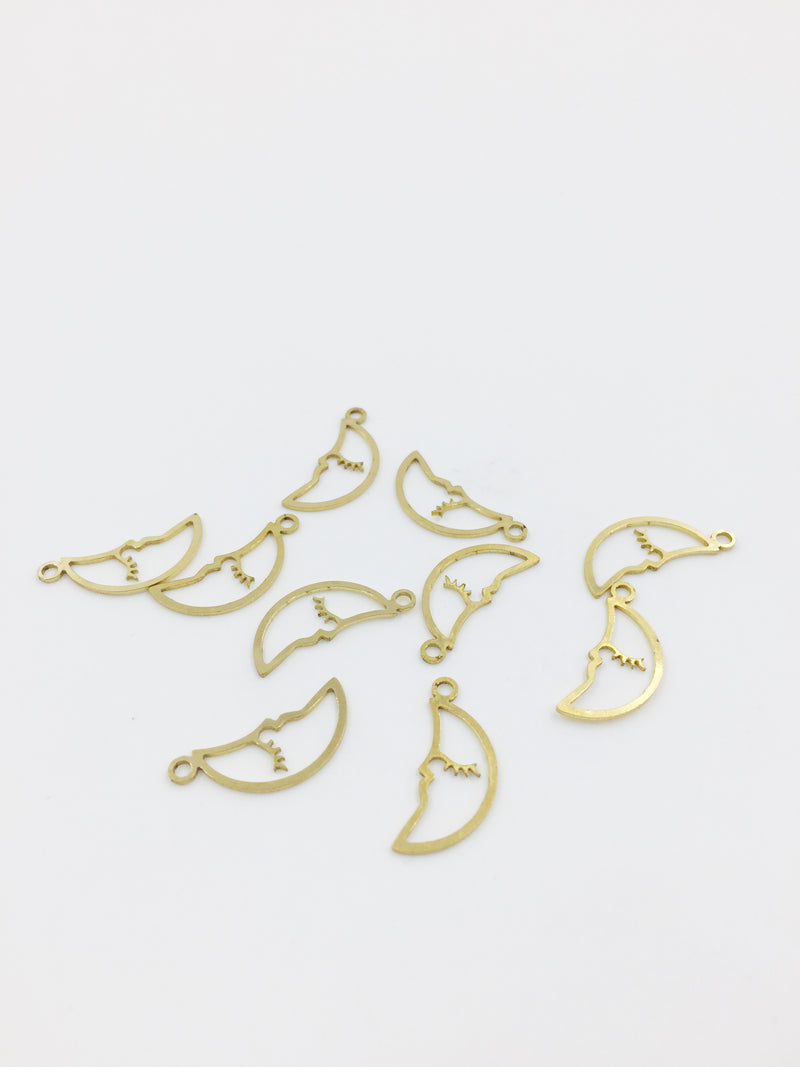 8 x Raw Brass Moon Outline Charms, 18x8mm (C0068)