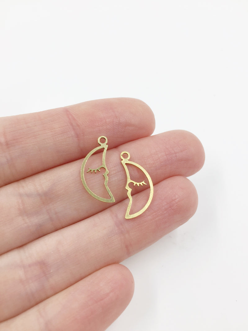 8 x Raw Brass Moon Outline Charms, 18x8mm (C0068)