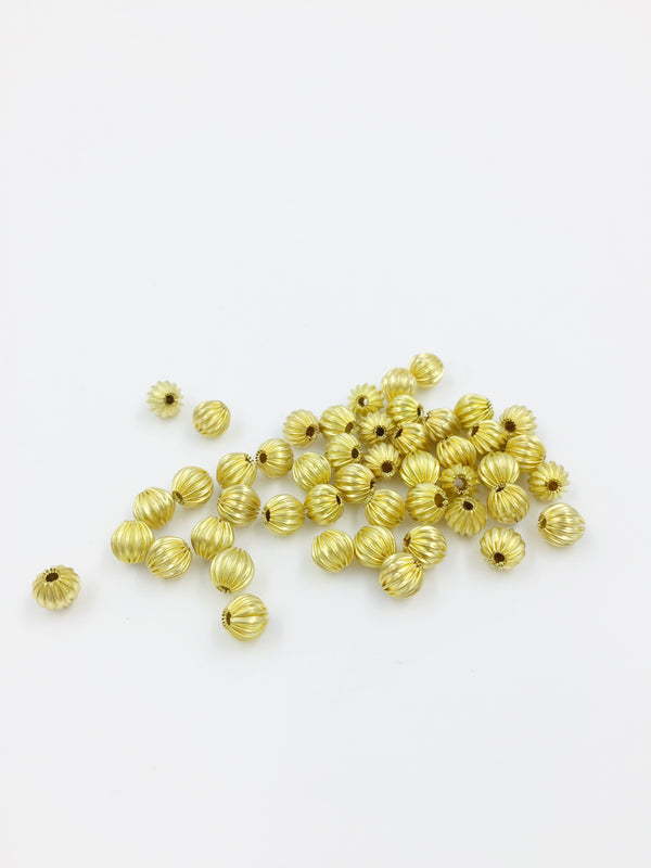 50 x Raw Brass Corrugated Ball Spacer Beads, 5mm (C0721)