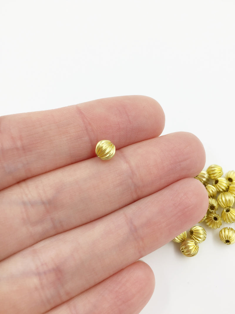 50 x Raw Brass Corrugated Ball Spacer Beads, 5mm (C0721)